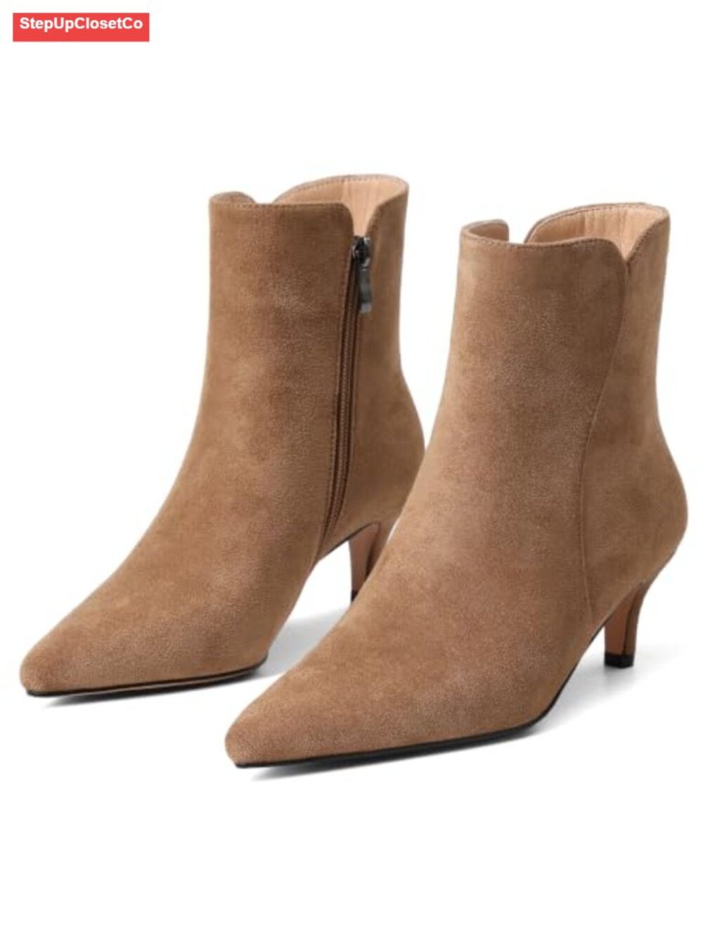 CYNLLIO Women's Ankle Boots Faux Suede Pointed Toe 2.2" Kitten Heel (No Color)